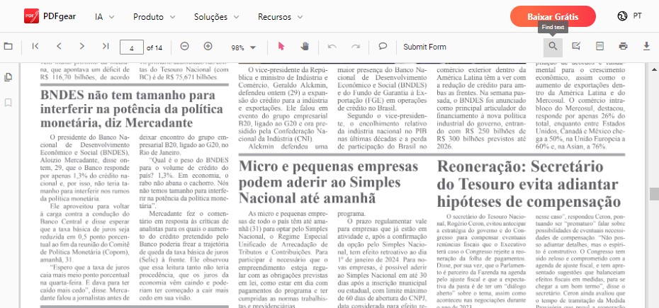 Pesquisar em PDF com PDFgear online