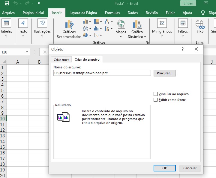 como inserir um pdf no excel