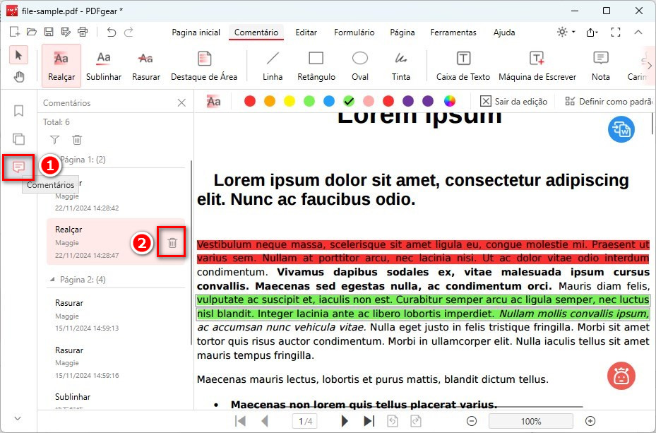 Excluir Destaques do PDF