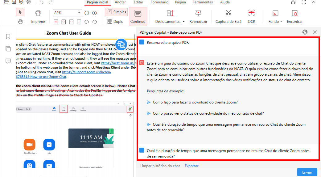Resumir PDFs com Chatbot do PDFgear