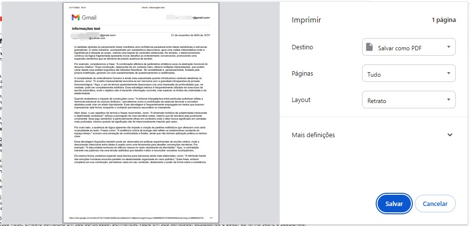 como salvar email em pdf
