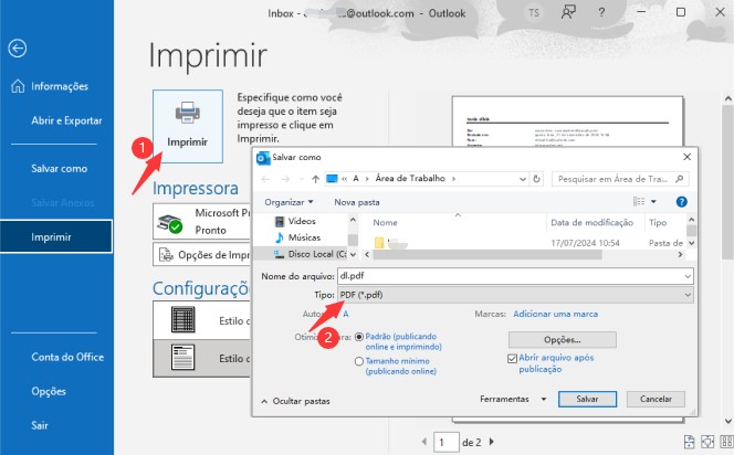 como salvar email em pdf