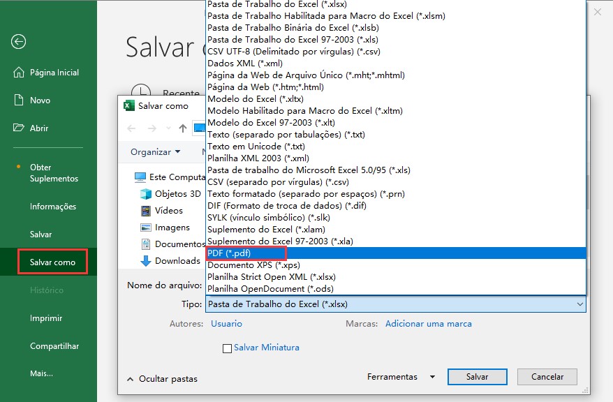 como salvar planilha excel em pdf sem cortar
