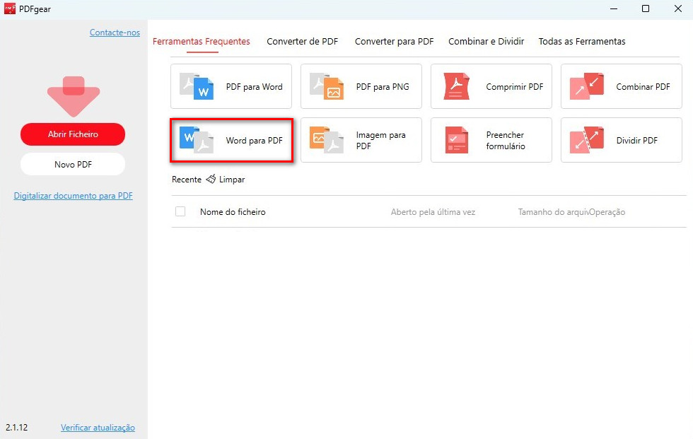 Selecionar Word para PDF