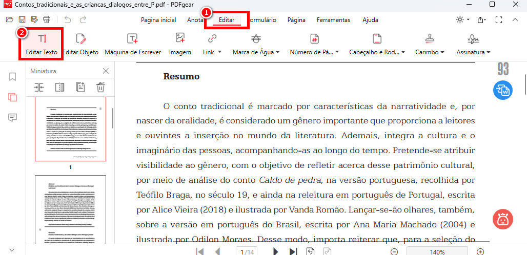 Selecionar a Opção de Editar Texto