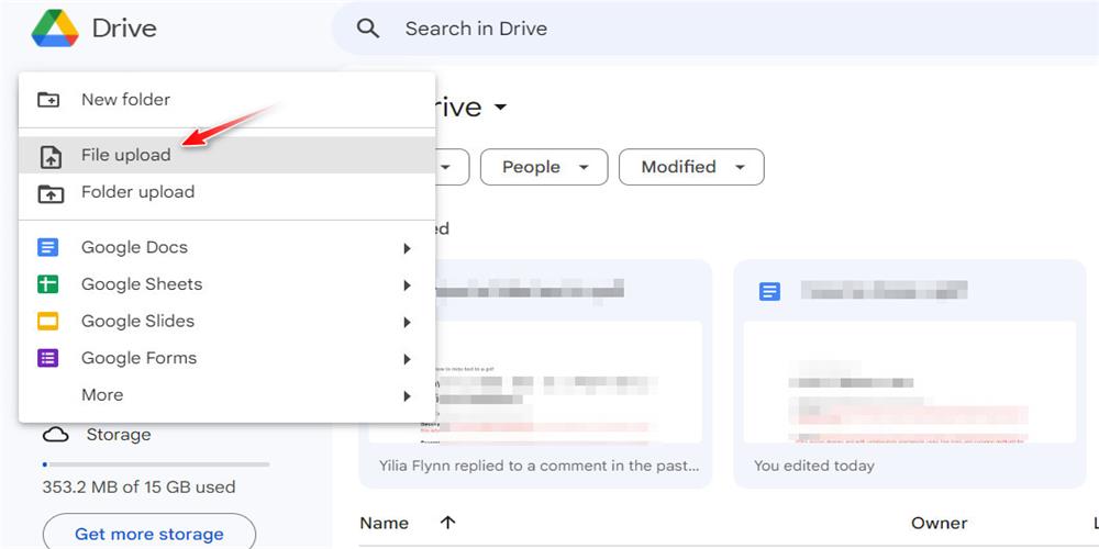 Envie seu arquivo para o Google Drive