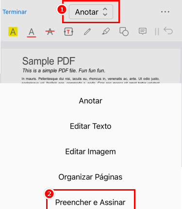 Navegue até o Botão Preencher e Assinar