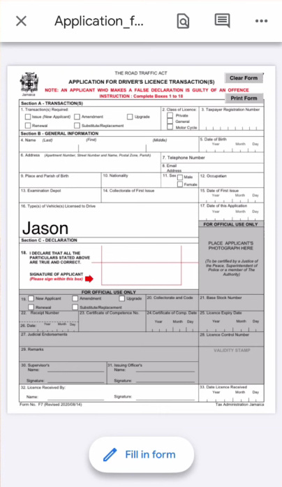 Toque para Preencher o Formulário