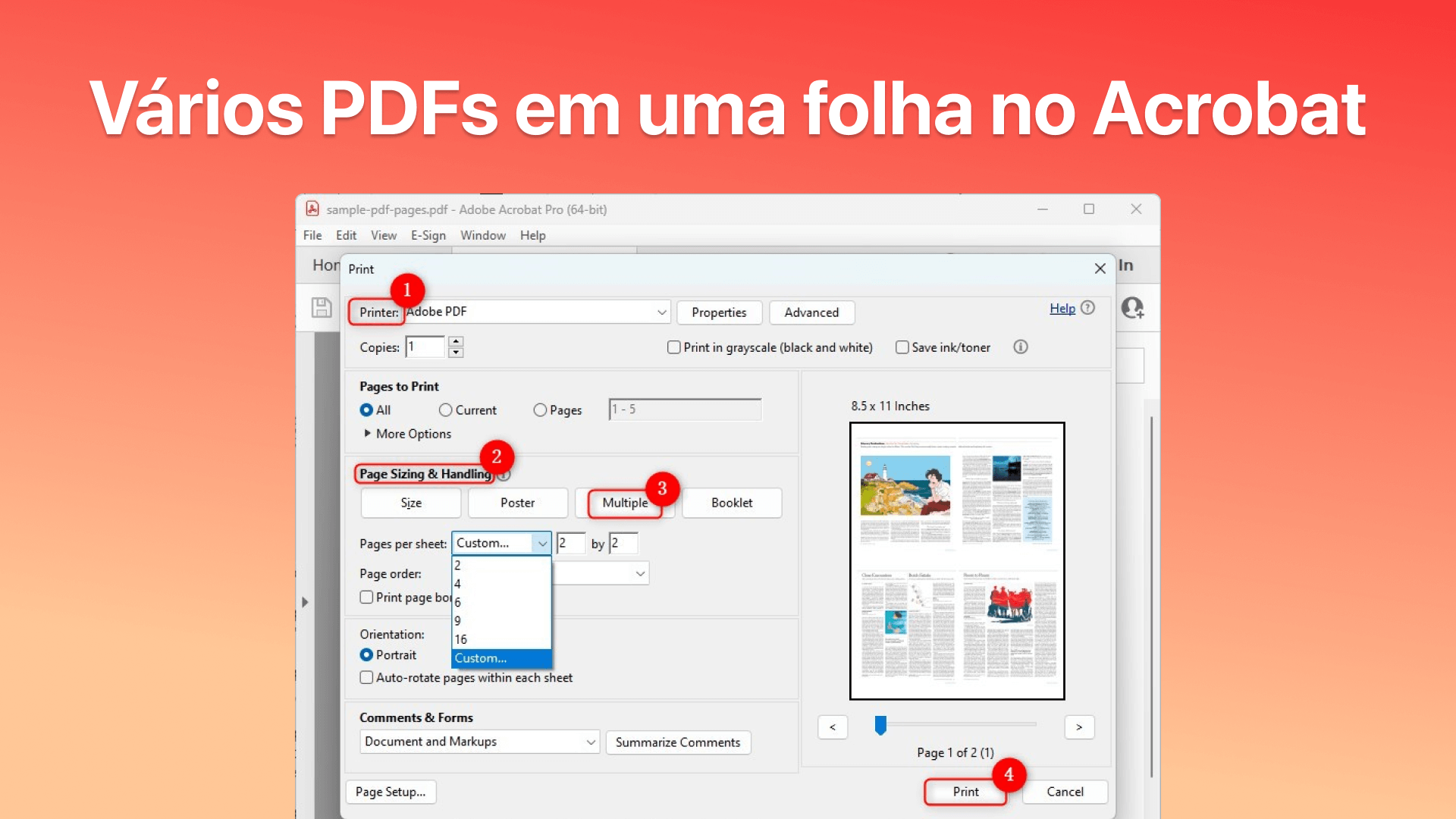 Vários PDFs em uma folha no Acroba