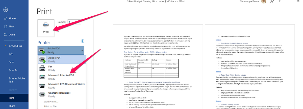 Microsoft Word Imprimir para PDF