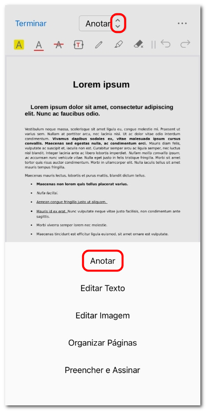 Abrir a ferramenta de anotação em PDF