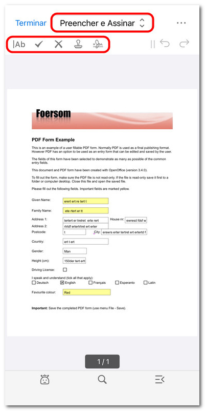 Abrir as ferramentas de preencher e assinar PDF