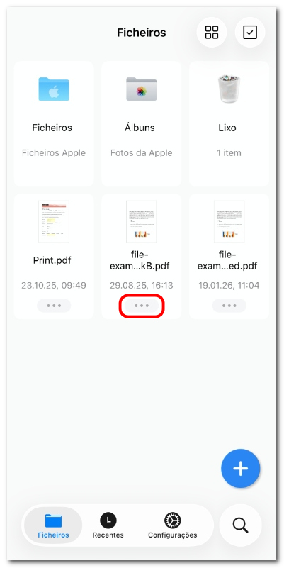 Abrir as opções de gerenciamento do arquivo