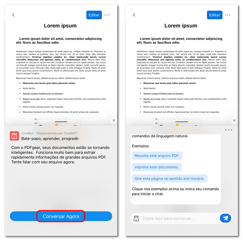 Abrir o Copilot no PDFgear para iOS