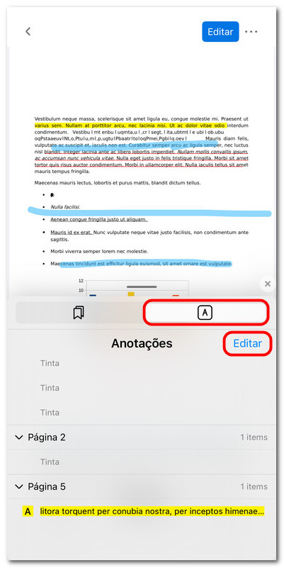 Abrir o painel de anotações