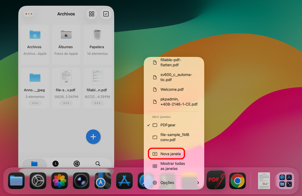 Abrir uma nova janela do PDFgear no iPad