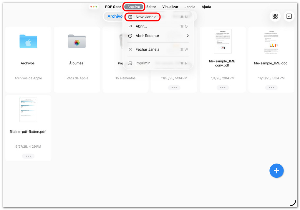 Abrir uma nova janela no PDFgear no iPad