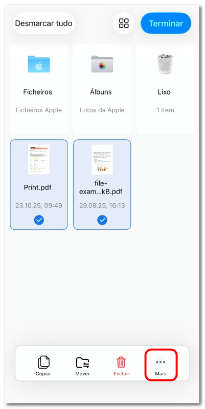 Acessar mais opções no PDFgear para iOS