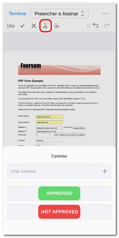 Adicionar um carimbo ao formulário PDF