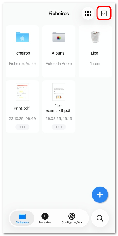 Ativar o modo de seleção de arquivos