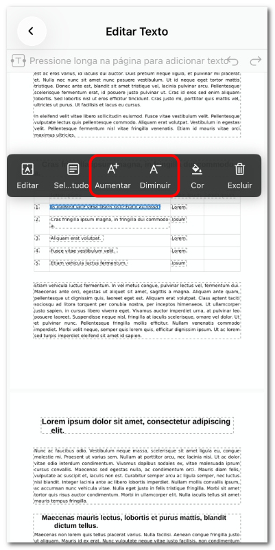 Aumentar ou diminuir o tamanho do texto