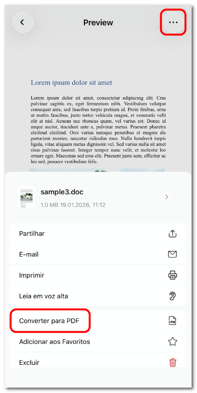 Converter Word em PDF no PDFgear para iOS