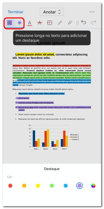 Destacar texto em PDF no iOS