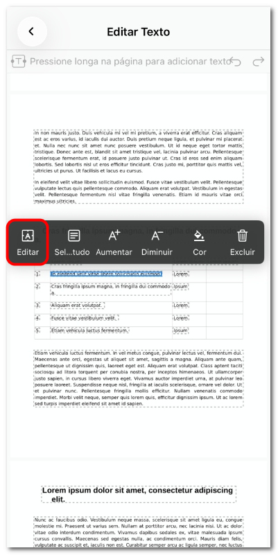 Editar texto existente em PDF no iOS