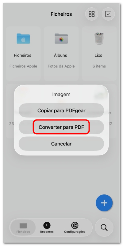 Escolher converter imagem em PDF no iOS