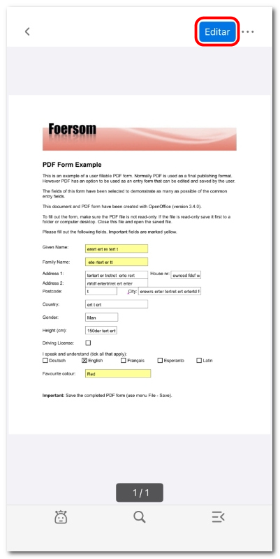 Escolher editar um formulário PDF no iOS