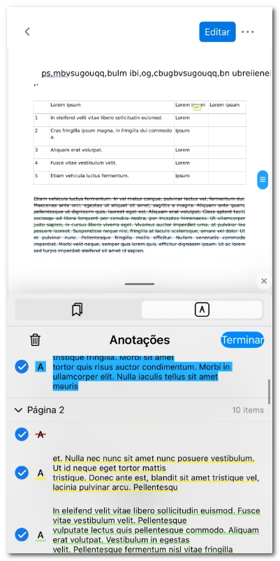 Excluir anotações em lote no PDFgear para iOS