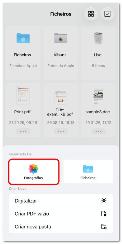 Importar imagens para o PDFgear a partir do app Fotos