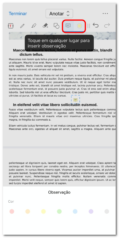 Inserir nota no PDF no iOS