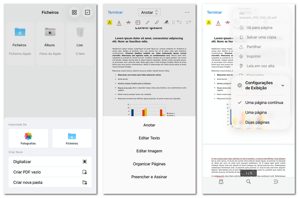 Interface do PDFgear para iOS