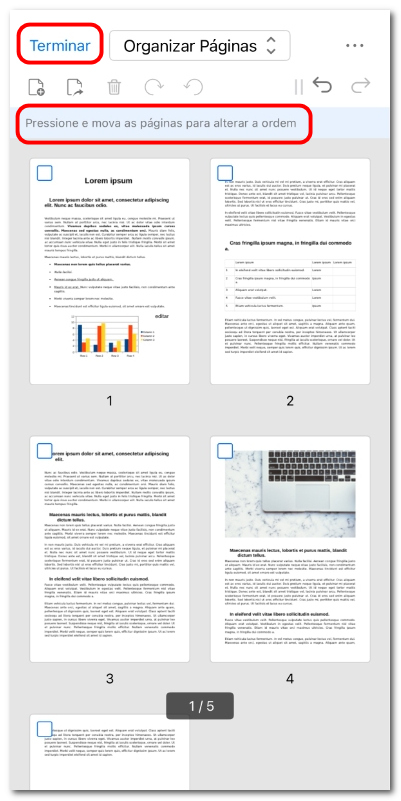 Mover página para alterar a ordem
