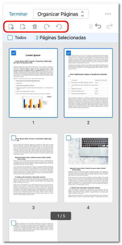 Organizar páginas de PDF no iOS