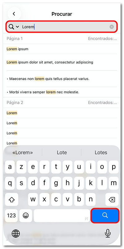 Procurar palavras e frases no PDFgear para iOS