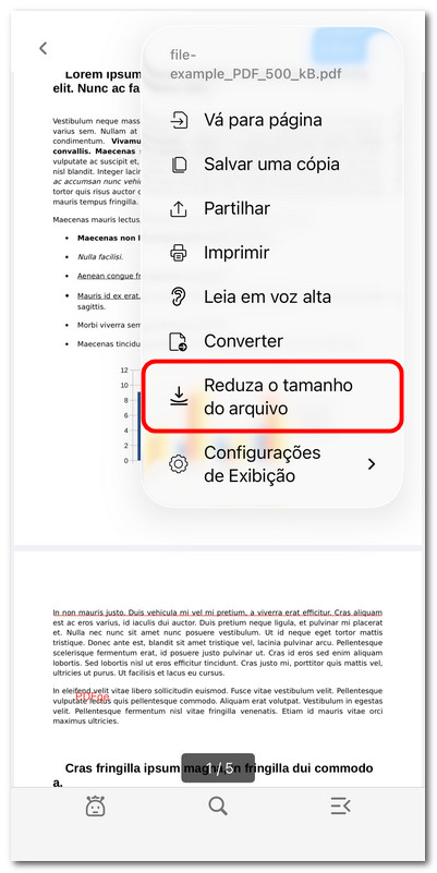 Reduzir o tamanho do arquivo PDF no PDFgear para iOS
