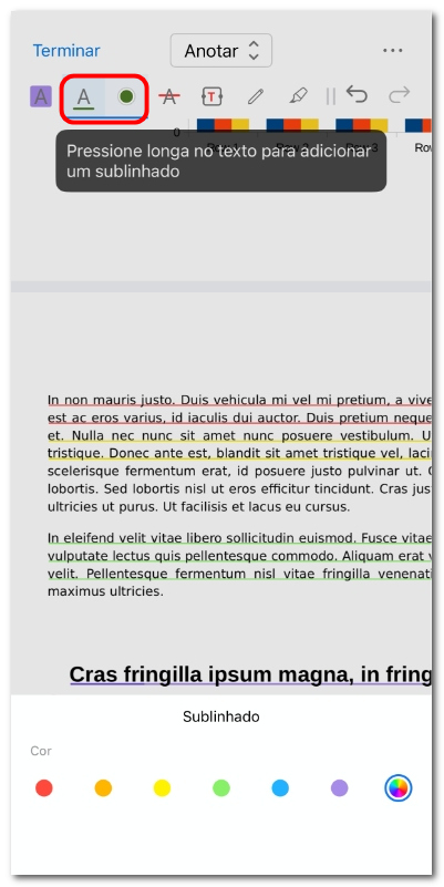 Sublinhar texto em PDF no iOS