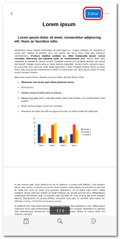 Tocar para entrar no modo de edição