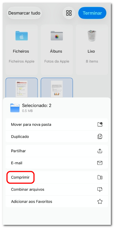 Zipar arquivos PDF no PDFgear para iOS