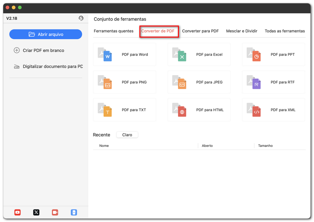 Abrir a aba Converter a partir de PDF