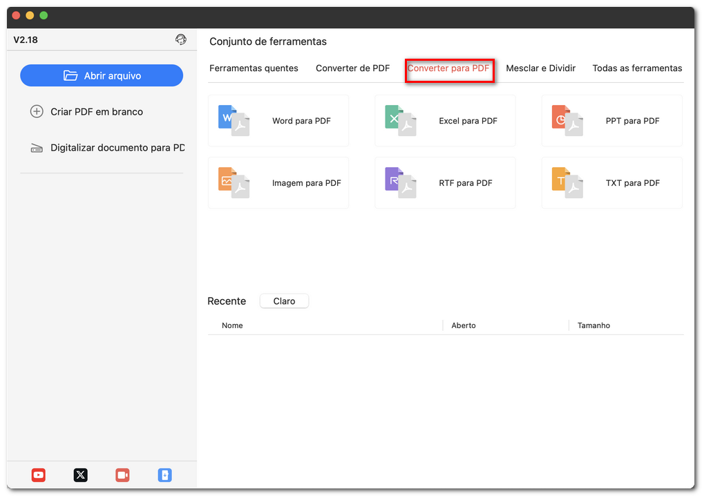 Abrir a aba Converter para PDF