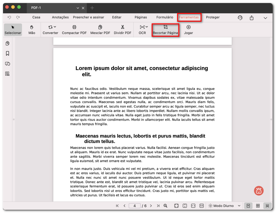 Abrir a ferramenta de cortar página