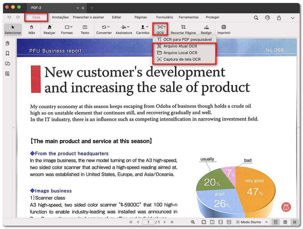 Abrir a ferramenta de OCR de texto