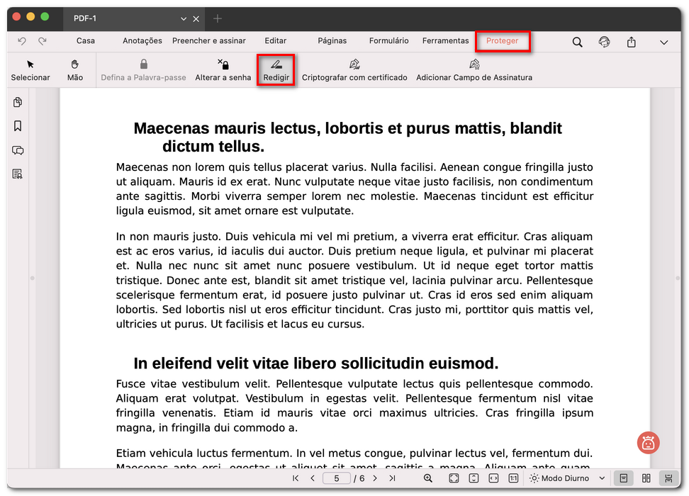 Abrir a ferramenta de redação de PDF