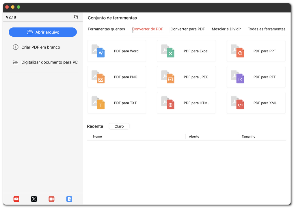 Abrir a janela do conversor