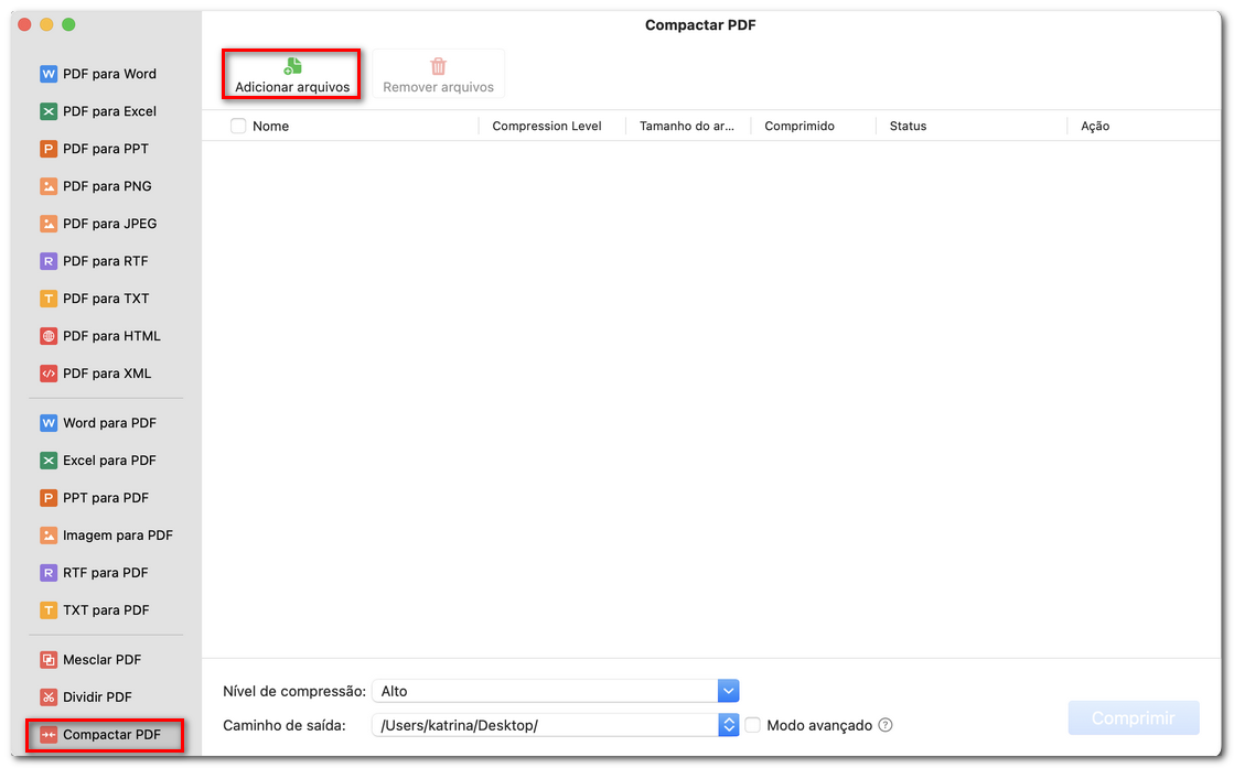 Adicionar arquivos PDF ao compactador