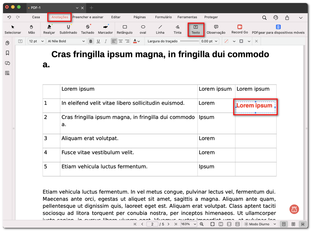 Adicionar comentário em texto
