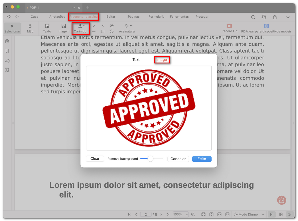 Adicionar um carimbo de imagem